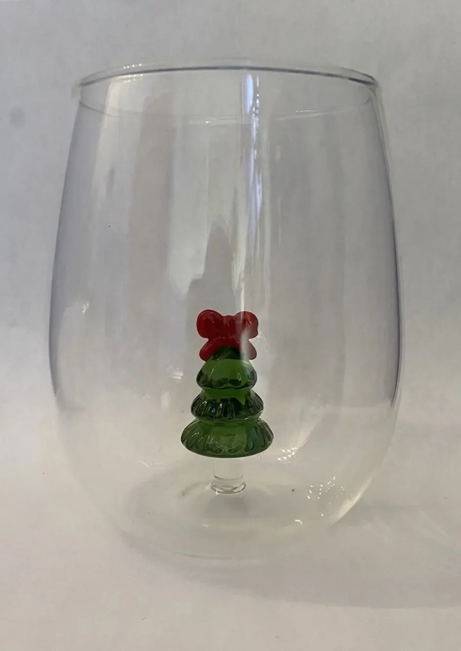 Anthropologie Jolly Icon Stemless Wine Glass Christmas Tree Festive Holiday